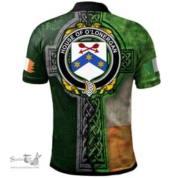 ScotsTee Shop Irish House of O'LONERGAN Coat of Arms Irish Polo Shirt Irish Claddagh Cross Polo Shirt