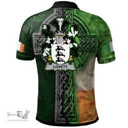 ScotsTee Shop Irish Lovett Coat of Arms Irish Polo Shirt Irish Claddagh Cross Polo Shirt