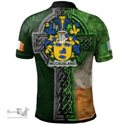 ScotsTee Shop Irish McCausland Coat of Arms Irish Polo Shirt Irish Claddagh Cross Polo Shirt