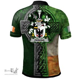 ScotsTee Shop Irish Perkins Coat of Arms Irish Polo Shirt Irish Claddagh Cross Polo Shirt