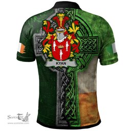 ScotsTee Shop Irish Kyan or O'Kyan Coat of Arms Irish Polo Shirt Irish Claddagh Cross Polo Shirt