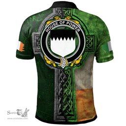 ScotsTee Shop Irish House of POWER Coat of Arms Irish Polo Shirt Irish Claddagh Cross Polo Shirt
