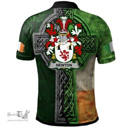 ScotsTee Shop Irish Newton Coat of Arms Irish Polo Shirt Irish Claddagh Cross Polo Shirt