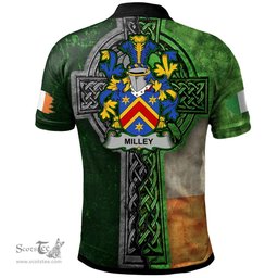 ScotsTee Shop Irish Milley or O'Millea Coat of Arms Irish Polo Shirt Irish Claddagh Cross Polo Shirt