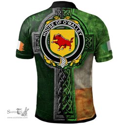 ScotsTee Shop Irish House of O'MALLEY Coat of Arms Irish Polo Shirt Irish Claddagh Cross Polo Shirt
