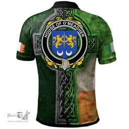 ScotsTee Shop Irish House of O'MEAGHER Coat of Arms Irish Polo Shirt Irish Claddagh Cross Polo Shirt