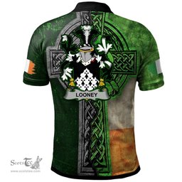 ScotsTee Shop Irish Looney or O'Lunney Coat of Arms Irish Polo Shirt Irish Claddagh Cross Polo Shirt