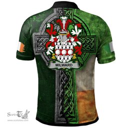 ScotsTee Shop Irish Milward Coat of Arms Irish Polo Shirt Irish Claddagh Cross Polo Shirt