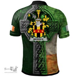 ScotsTee Shop Irish Merrick or Meyrick Coat of Arms Irish Polo Shirt Irish Claddagh Cross Polo Shirt