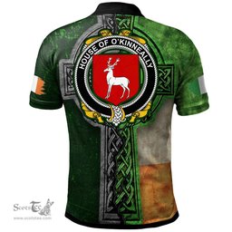 ScotsTee Shop Irish House of O'KINNEALLY Coat of Arms Irish Polo Shirt Irish Claddagh Cross Polo Shirt
