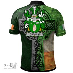 ScotsTee Shop Irish Loughnan or O'Loughnan Coat of Arms Irish Polo Shirt Irish Claddagh Cross Polo Shirt