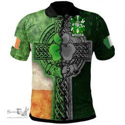 ScotsTee Shop Irish Loughnan or O'Loughnan Coat of Arms Irish Polo Shirt Irish Claddagh Cross Polo Shirt