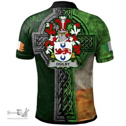 ScotsTee Shop Irish Ogilby Coat of Arms Irish Polo Shirt Irish Claddagh Cross Polo Shirt