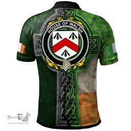 ScotsTee Shop Irish House of WALSH Coat of Arms Irish Polo Shirt Irish Claddagh Cross Polo Shirt