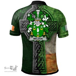 ScotsTee Shop Irish Meldon or Muldoon Coat of Arms Irish Polo Shirt Irish Claddagh Cross Polo Shirt
