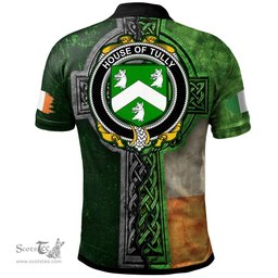 ScotsTee Shop Irish House of TULLY (MACATILLA)) Coat of Arms Irish Polo Shirt Irish Claddagh Cross Polo Shirt
