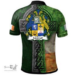ScotsTee Shop Irish McGrail Coat of Arms Irish Polo Shirt Irish Claddagh Cross Polo Shirt
