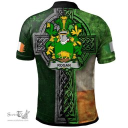 ScotsTee Shop Irish Rogan or O'Rogan Coat of Arms Irish Polo Shirt Irish Claddagh Cross Polo Shirt