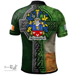 ScotsTee Shop Irish McLoughlin or Loughlin Coat of Arms Irish Polo Shirt Irish Claddagh Cross Polo Shirt