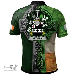 ScotsTee Shop Irish Newsom or Newsam Coat of Arms Irish Polo Shirt Irish Claddagh Cross Polo Shirt
