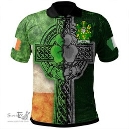 ScotsTee Shop Irish More or O'More Coat of Arms Irish Polo Shirt Irish Claddagh Cross Polo Shirt