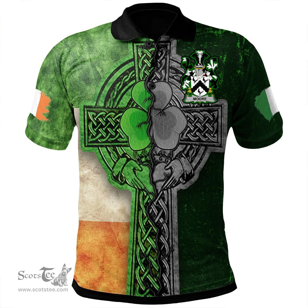 ScotsTee Shop Irish Moore Coat of Arms Irish Polo Shirt Irish Claddagh Cross Polo Shirt