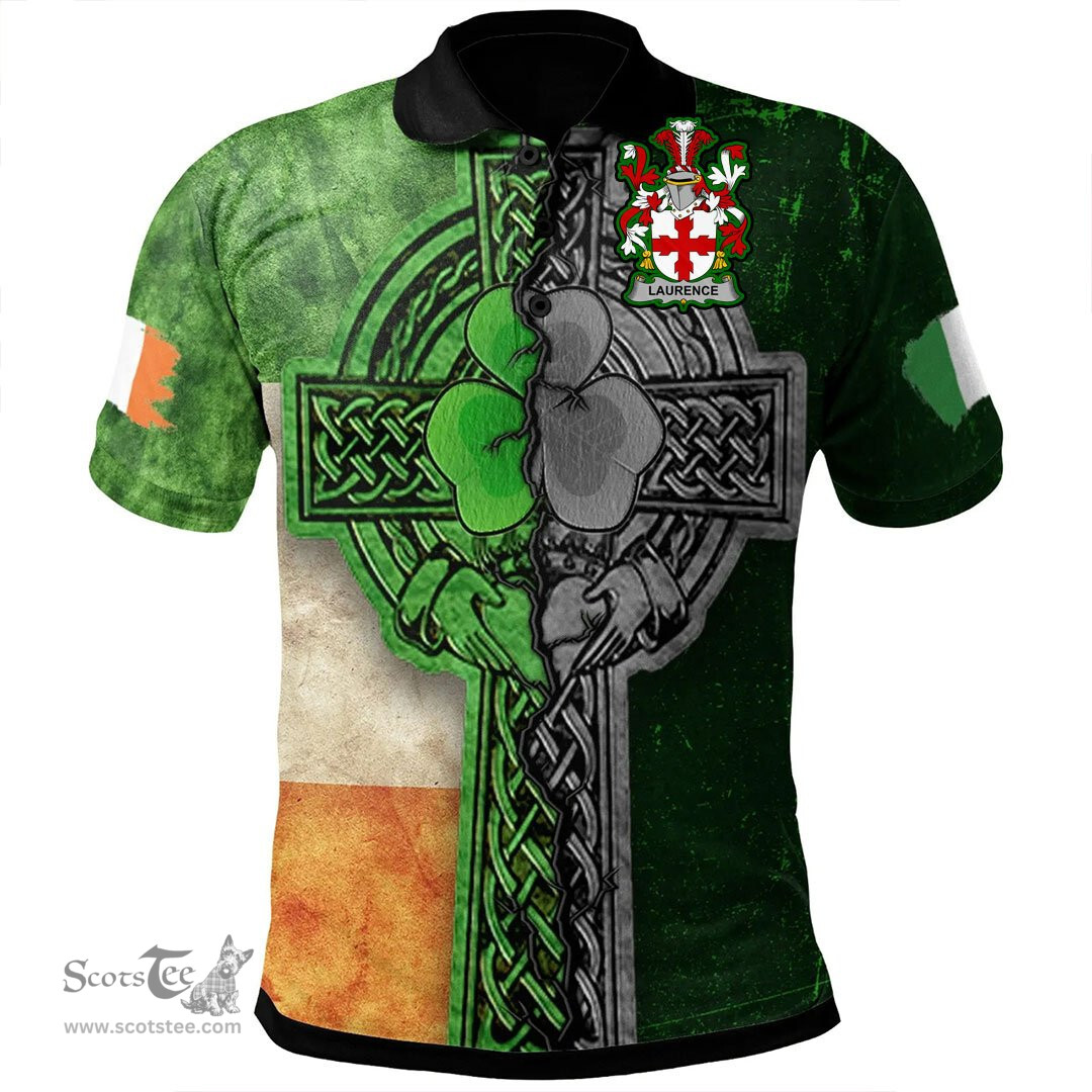 ScotsTee Shop Irish Laurence Coat of Arms Irish Polo Shirt Irish Claddagh Cross Polo Shirt