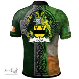 ScotsTee Shop Irish McFall Coat of Arms Irish Polo Shirt Irish Claddagh Cross Polo Shirt