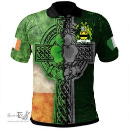 ScotsTee Shop Irish McFall Coat of Arms Irish Polo Shirt Irish Claddagh Cross Polo Shirt