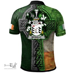 ScotsTee Shop Irish McNally Coat of Arms Irish Polo Shirt Irish Claddagh Cross Polo Shirt