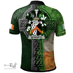 ScotsTee Shop Irish McWorth or MacWorth Coat of Arms Irish Polo Shirt Irish Claddagh Cross Polo Shirt