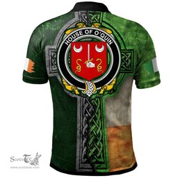 ScotsTee Shop Irish House of O'QUIN (Thomond) Coat of Arms Irish Polo Shirt Irish Claddagh Cross Polo Shirt