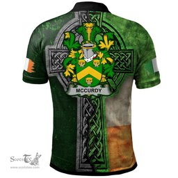ScotsTee Shop Irish McCurdy or Curdy Coat of Arms Irish Polo Shirt Irish Claddagh Cross Polo Shirt