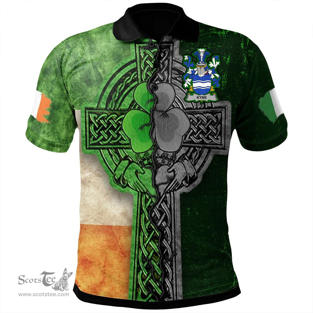 ScotsTee Shop Irish Kyne or O'Kyne Coat of Arms Irish Polo Shirt Irish Claddagh Cross Polo Shirt