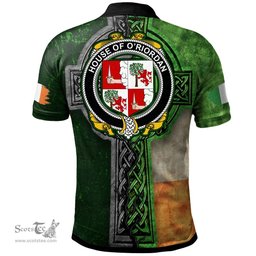 ScotsTee Shop Irish House of O'RIORDAN Coat of Arms Irish Polo Shirt Irish Claddagh Cross Polo Shirt