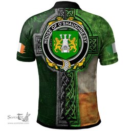 ScotsTee Shop Irish House of O'SHAUGNESSY Coat of Arms Irish Polo Shirt Irish Claddagh Cross Polo Shirt