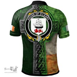 ScotsTee Shop Irish House of O'LEARY Coat of Arms Irish Polo Shirt Irish Claddagh Cross Polo Shirt