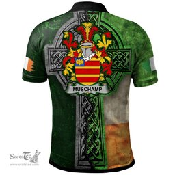 ScotsTee Shop Irish Muschamp Coat of Arms Irish Polo Shirt Irish Claddagh Cross Polo Shirt