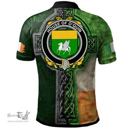 ScotsTee Shop Irish House of O'QUIN (Annaly) Coat of Arms Irish Polo Shirt Irish Claddagh Cross Polo Shirt
