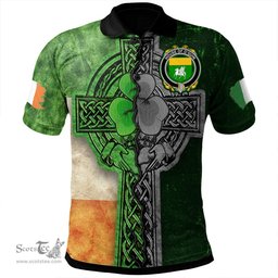 ScotsTee Shop Irish House of O'QUIN (Annaly) Coat of Arms Irish Polo Shirt Irish Claddagh Cross Polo Shirt