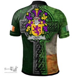 ScotsTee Shop Irish Lacy or De Lacy Coat of Arms Irish Polo Shirt Irish Claddagh Cross Polo Shirt