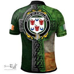 ScotsTee Shop Irish House of O'MULLALLY Coat of Arms Irish Polo Shirt Irish Claddagh Cross Polo Shirt