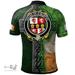 ScotsTee Shop Irish House of O'MURPHY (Muskerry) Coat of Arms Irish Polo Shirt Irish Claddagh Cross Polo Shirt
