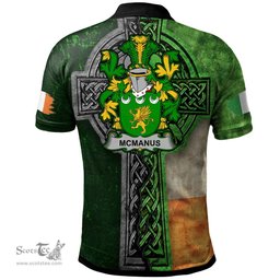 ScotsTee Shop Irish McManus Coat of Arms Irish Polo Shirt Irish Claddagh Cross Polo Shirt