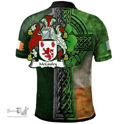 ScotsTee Shop Irish McCauley Coat of Arms Irish Polo Shirt Irish Claddagh Cross Polo Shirt
