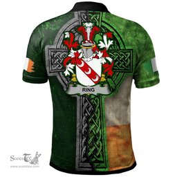 ScotsTee Shop Irish Ring or O'Ring Coat of Arms Irish Polo Shirt Irish Claddagh Cross Polo Shirt