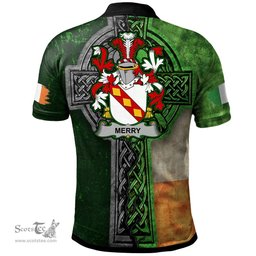 ScotsTee Shop Irish Merry or O'Merry Coat of Arms Irish Polo Shirt Irish Claddagh Cross Polo Shirt