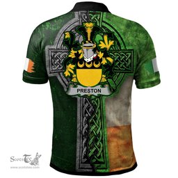 ScotsTee Shop Irish Preston Coat of Arms Irish Polo Shirt Irish Claddagh Cross Polo Shirt