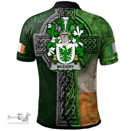 ScotsTee Shop Irish McEniry or McEnery Coat of Arms Irish Polo Shirt Irish Claddagh Cross Polo Shirt