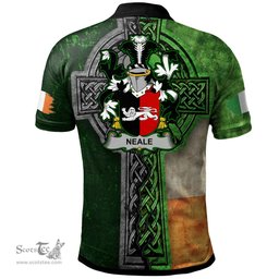 ScotsTee Shop Irish Neale Coat of Arms Irish Polo Shirt Irish Claddagh Cross Polo Shirt